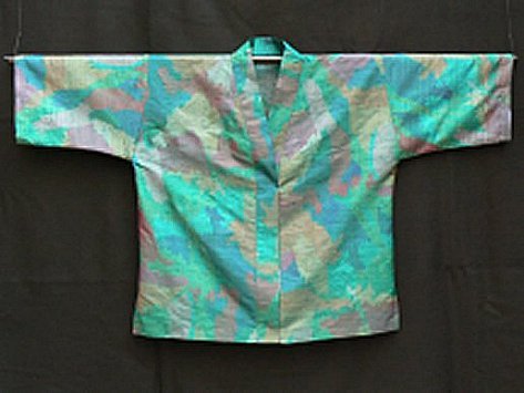 >Green ikat silk kimono jacket